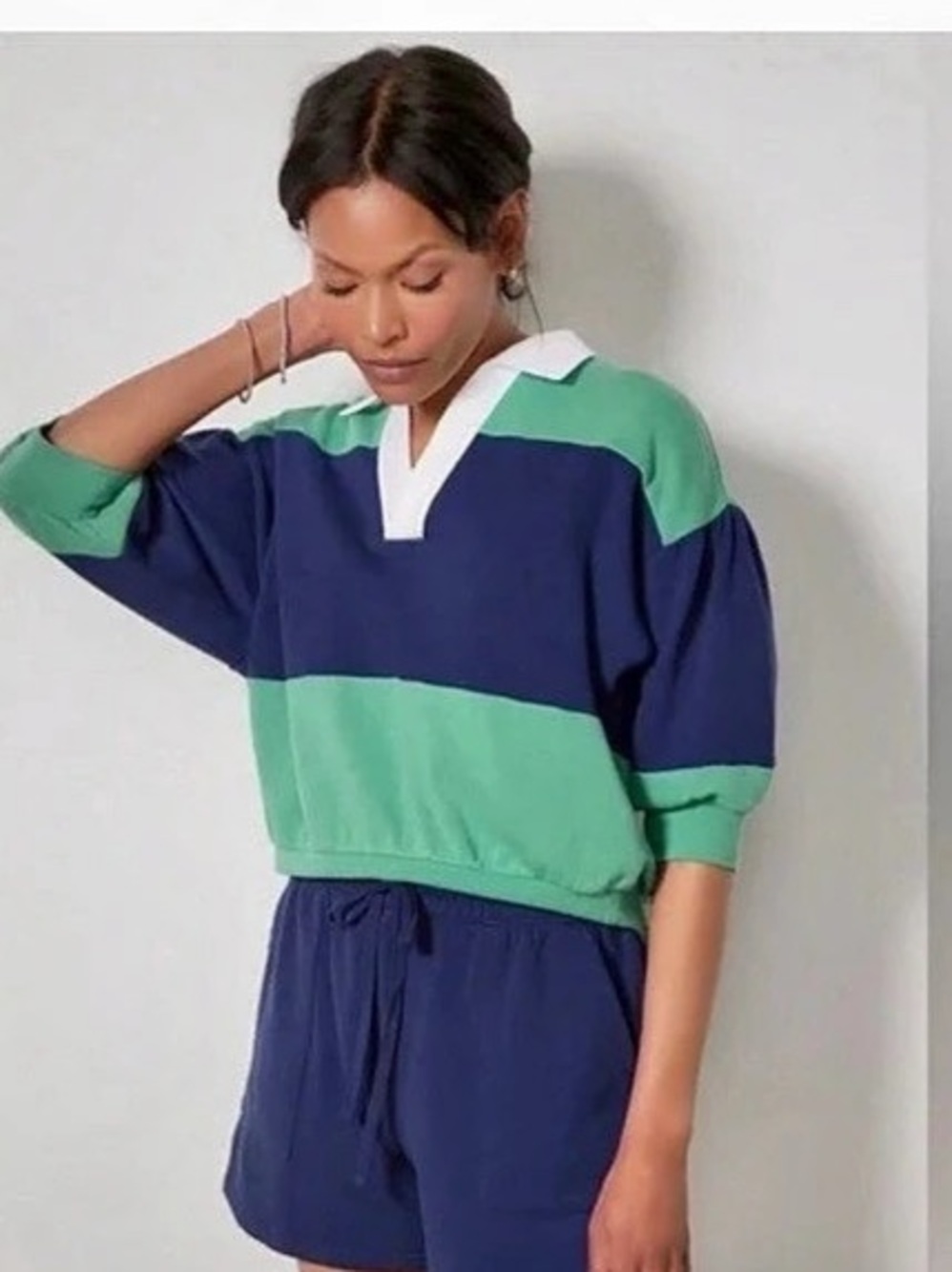 Z Supply Rugby Short Sleeve Sweatshirt Color Block Cotton Rugby Sweatshirt Size